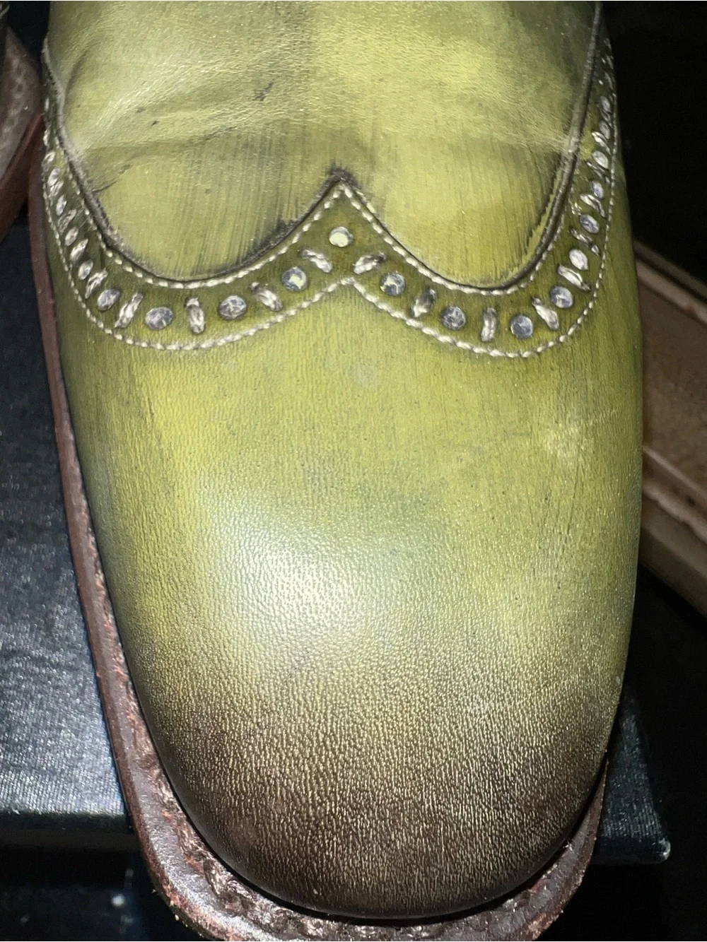 Platinum Mezlan Green and Brown Wingtip Brogue Leather Dress Shoes - Men's 10M